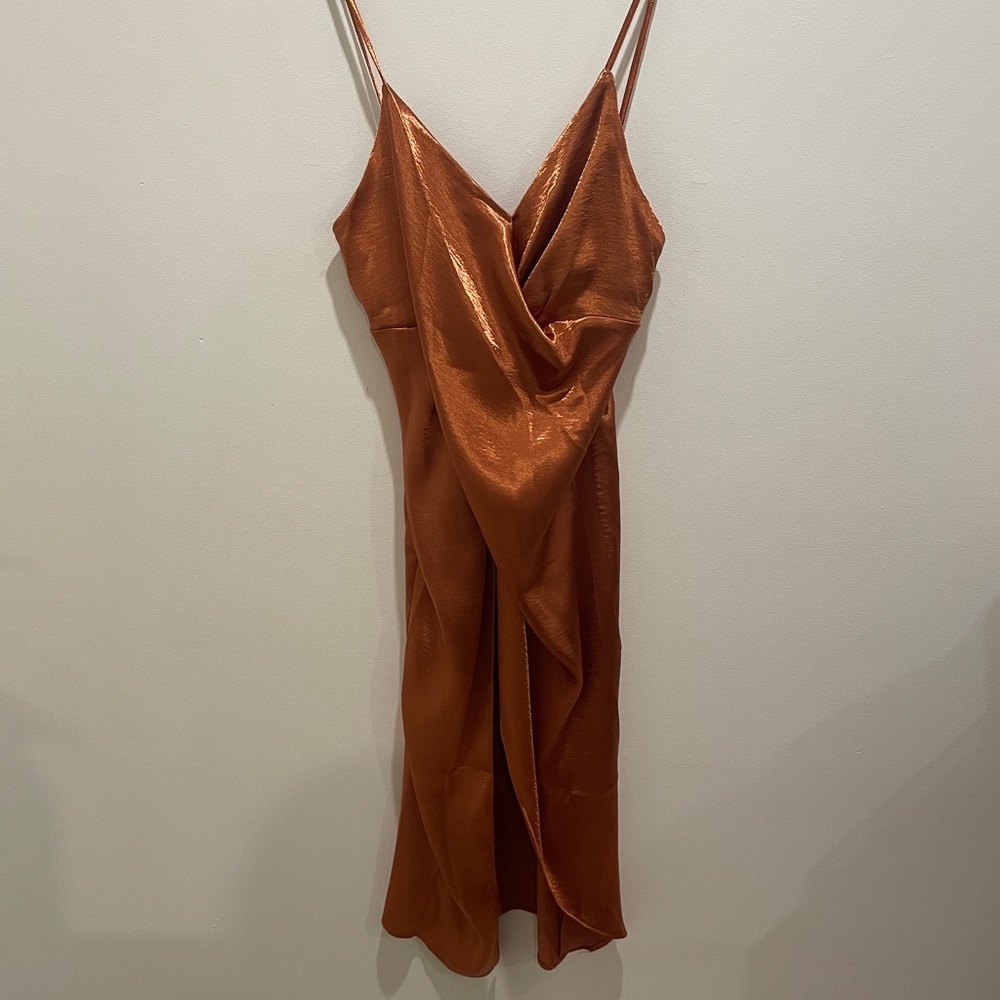 Rust thigh slit back detail dress